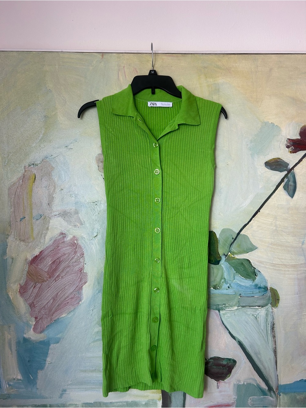 Zara Bright Green Ribbed Polo Sweater Dress
